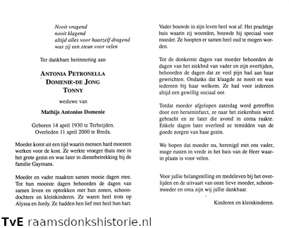 Antonia Petronella de Jong Mathijs Antonius Domenie