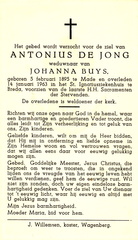 Antonius de Jong Johanna Buys
