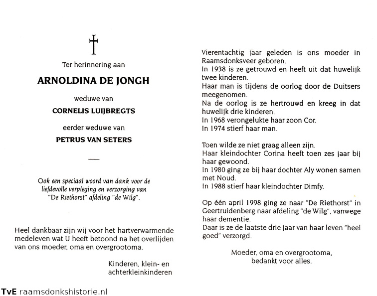 Arnoldina de Jongh Cornelis Luijbregts Petrus van Seters