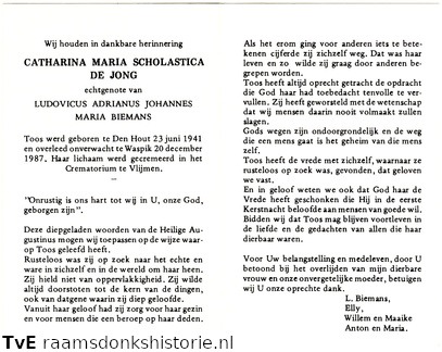 Catharina Maria Scholastica de Jong Ludovicus Adrianus Johannes Maria Biemans