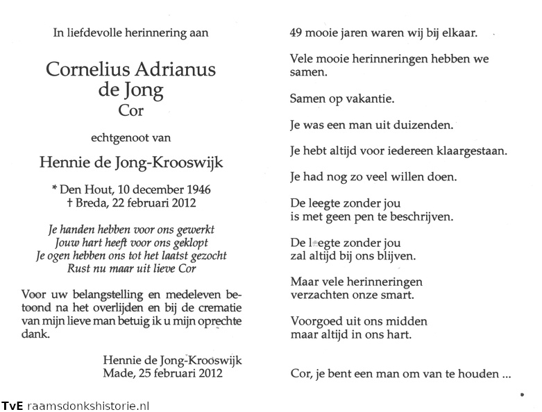 Cornelius Adrianus de Jong Hennie Krooswijk