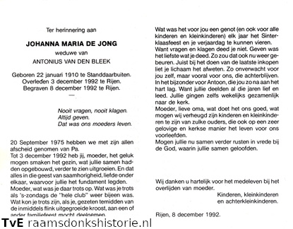 Johanna Maria de Jong Antonius van Bleek