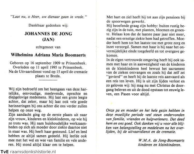 Johannes de Jong Wilhelmina Adriana Maria Boomaerts