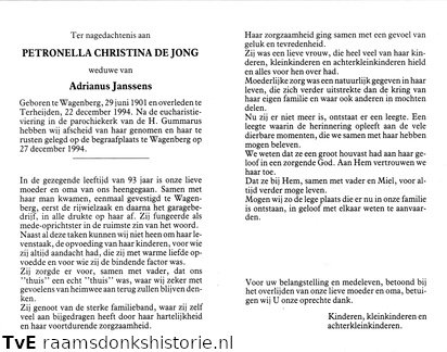 Petronella Christina de Jong Adrianus Janssens
