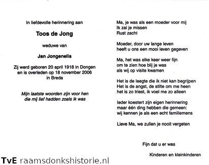 Toos de Jong Jan Jongenelis
