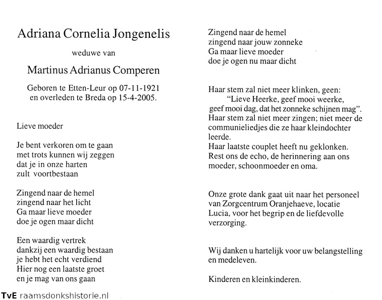 Adriana Cornelia Jongenelis Martinus Adrianus Comperen