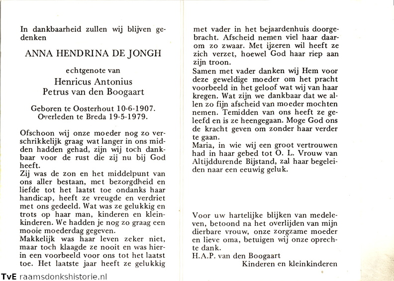 Anna Hendrina de Jongh Henricus Antonius Petrus van den Boogaart