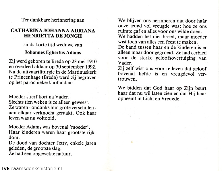 Catharina Johanna Adriana Henriëtta de Jongh Johannes Egbertus Adams