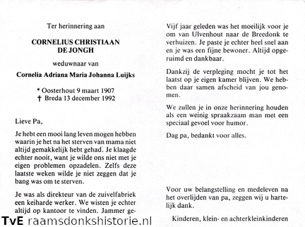 Cornelius Christiaan de Jongh Cornelia Adriana Maria Johanna Luijks