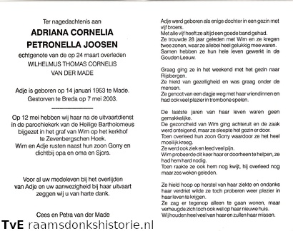 Adriana Cornelia Petronella Joosen Wilhelmus Thomas Cornelis van der Made