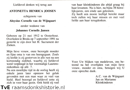 Antonetta Henrica Joosen Aloysius Cornelis van de Wijngaart Johannes Cornelis Jansen