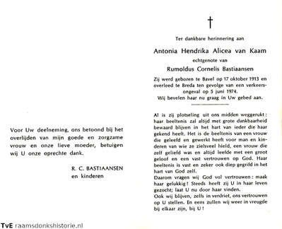 Antonia Hendrika Alicea van Kaam Rumoldus Cornelis Bastiaansen
