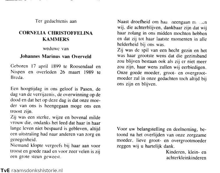 Cornelia Christoffelina Kammers- Johannes Marinus van Overveld