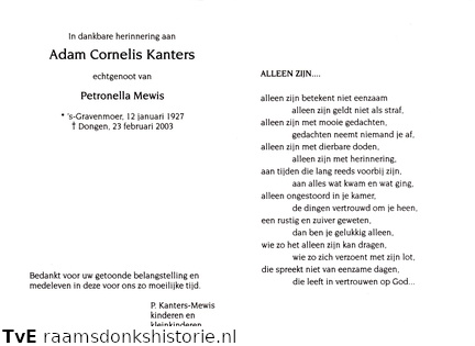 Adam Cornelis Kanters Petronella Mewis