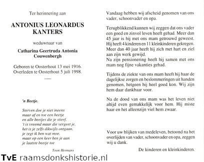 Antonius Leonardus Kanters- Catharina Geertruda Antonia Couwenbergh