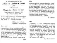 Johannes Cornelis Kanters- Margaretha Johanna Sebregts