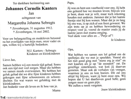 Johannes Cornelis Kanters- Margaretha Johanna Sebregts