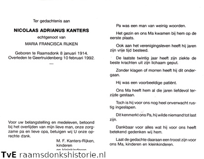 Nicolaas Adrianus Kanters- Maria Francisca Rijken