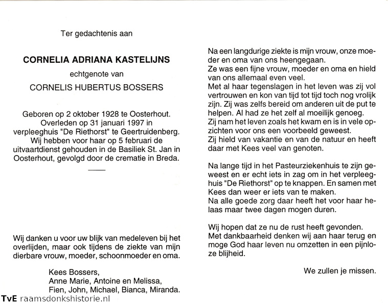 Cornelia Adriana Kastelijns- Cornelis Hubertus Bossers