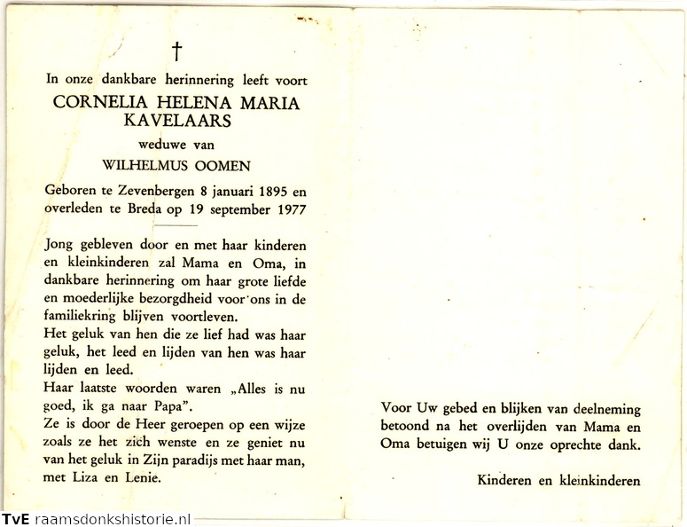 Cornelia Helena Marie Kavelaars- Wilhelmus Oomen