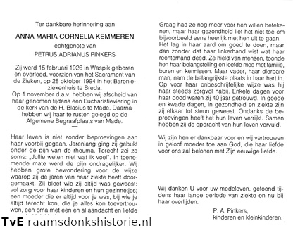 Anna Maria Cornelia Kemmeren-Petrus Adrianus Pinkers