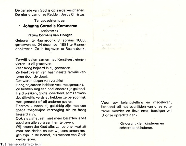 Johanna Cornelia Kemmeren- Petrus Cornelis van Dongen