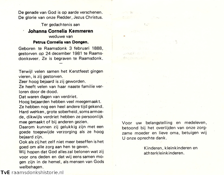 Johanna Cornelia Kemmeren Petrus Cornelis van Dongen