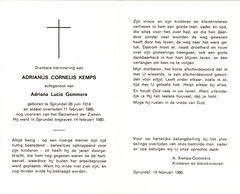 Adrianus Cornelis Kemps- Adriana Lucia Gommers