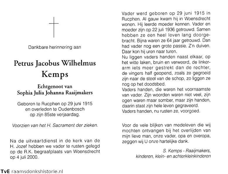 Petrus Jacobus Kemps- Sophia Julia Johanna Raaijmakers