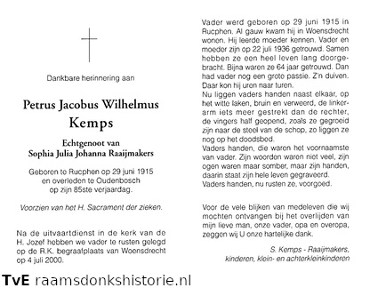 Petrus Jacobus Kemps- Sophia Julia Johanna Raaijmakers