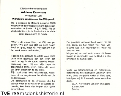 Adrianus Kerremans- Wilhelmina Adriana van den Wijngaard