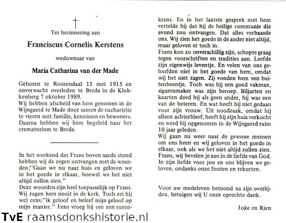 Franciscus Cornelis Kerstens- Maria Catharina van der Made
