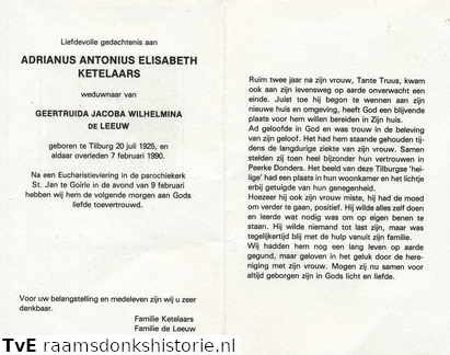 Adrianus Antonius Elisabeth Ketelaars- Geertruida Jacoba Wilhelmina de Leeuw