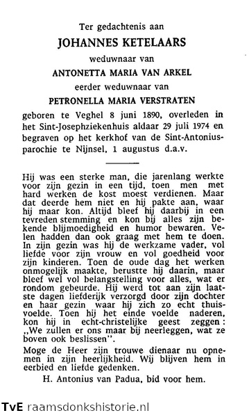 Johannes Ketelaars- Antonetta Maria van Arkel- Petronella Maria Verstraten