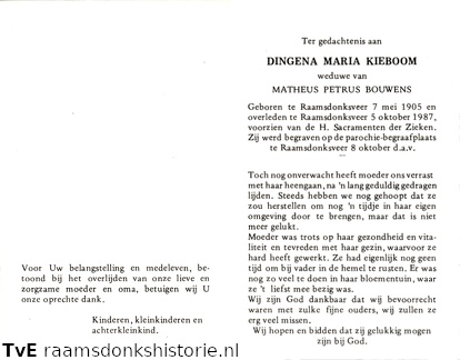 Dingena Maria Kieboom- Matheus Petrus Bouwens