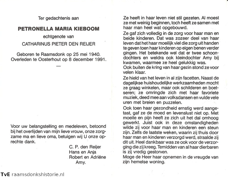 Petronella Maria Kieboom- Catharinus Pieter den Reijer