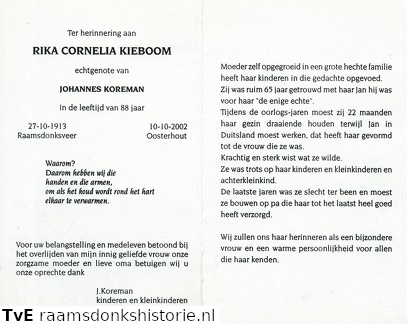 Rika Cornelia Kieboom- Johannes Koreman