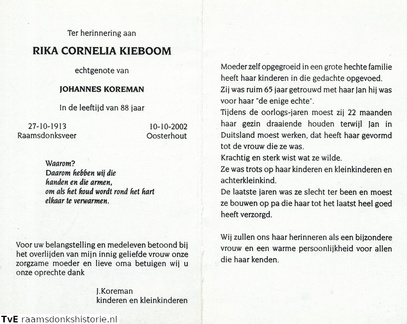 Rika Cornelia Kieboom Johannes Koreman