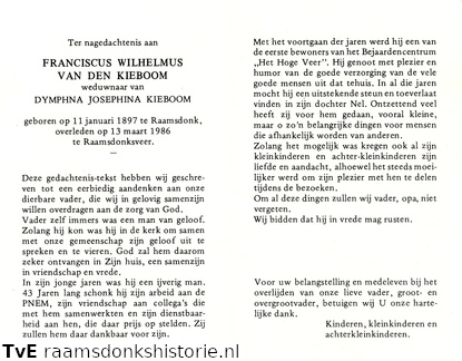Franciscus Wilhelmus van den Kieboom Dymphna Josephina Kieboom