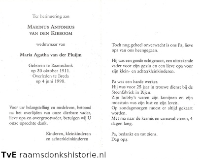 Marinus Antonius van den Kieboom Maria Agatha van der Pluijm