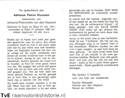 Adrianus Petrus Klaassen Johanna Pietronella van den Heykant