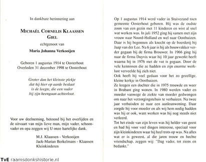 Michaël Cornelis Klaassen- Maria Johanna Verkooijen