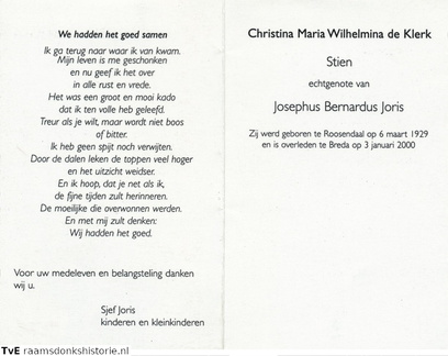 Christina Maria Wilhelmina de Klerk Josephus Bernardus Joris