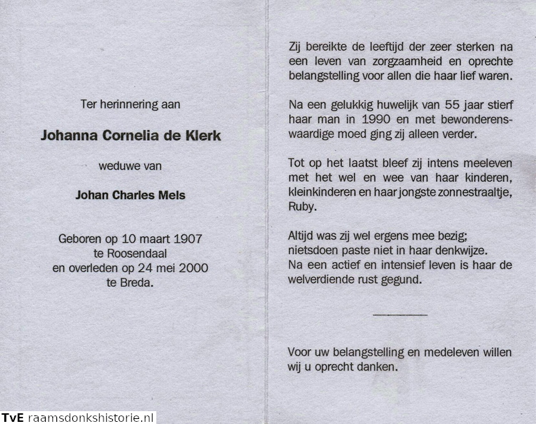 Johanna Cornelia de Klerk Johan Charles Mels