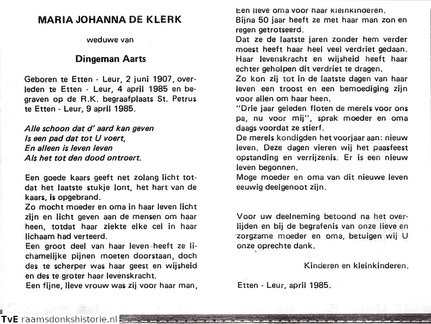 Maria Johanna de Klerk Dingeman Aarts