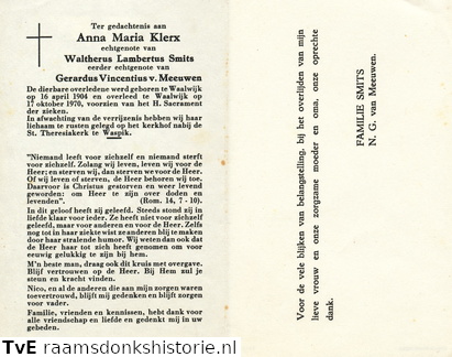 Anna Maria Klerx- Waltherus Lambertus Smits - Gerardus Vincentius van Meeuwen