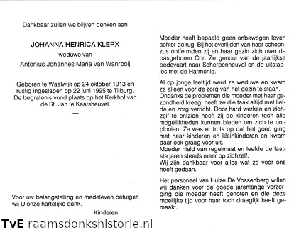 Johanna Henrica Klerx- Antonius Johannes Maria van Wanrooij