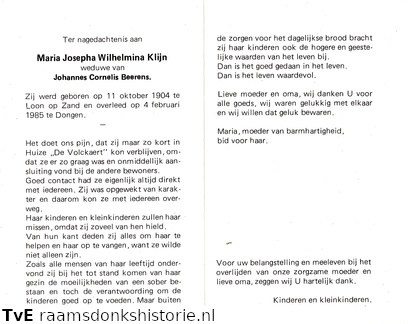 Maria Josepha Wilhelmina Klijn- Johannes Cornelis Beerens