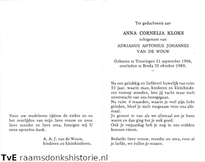 Anna Cornelia Kloks- Adrianus Antonius Johannes van de Wouw