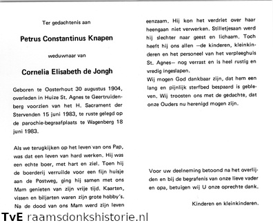 Petrus Contantinus Knapen- Cornelia Elisabeth de Jongh